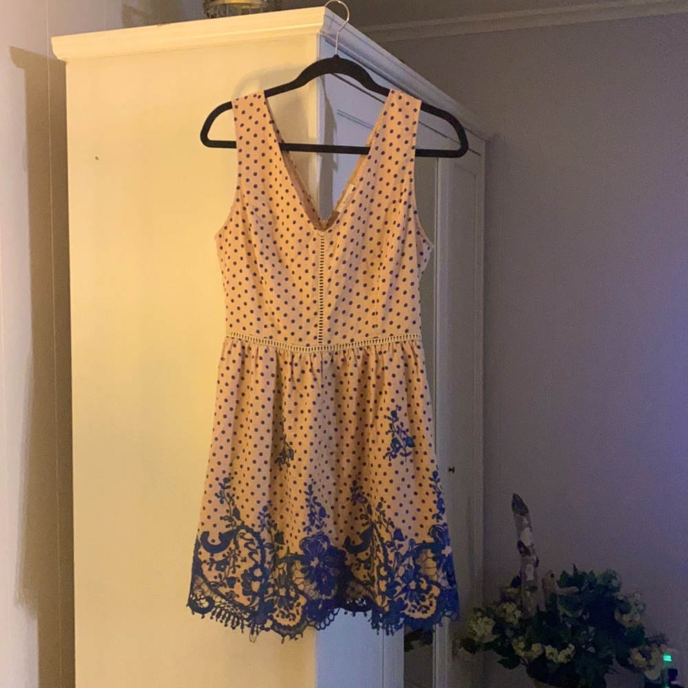 Esley Pink & Navy Blue Pokadot Dress